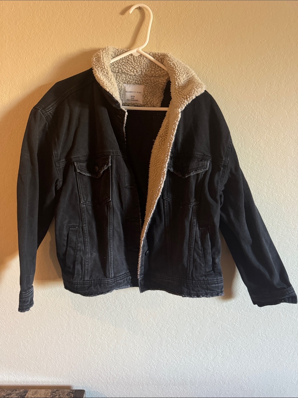 Celebrity Pink Black Sherpa-Lined Jacket with Cream Lining